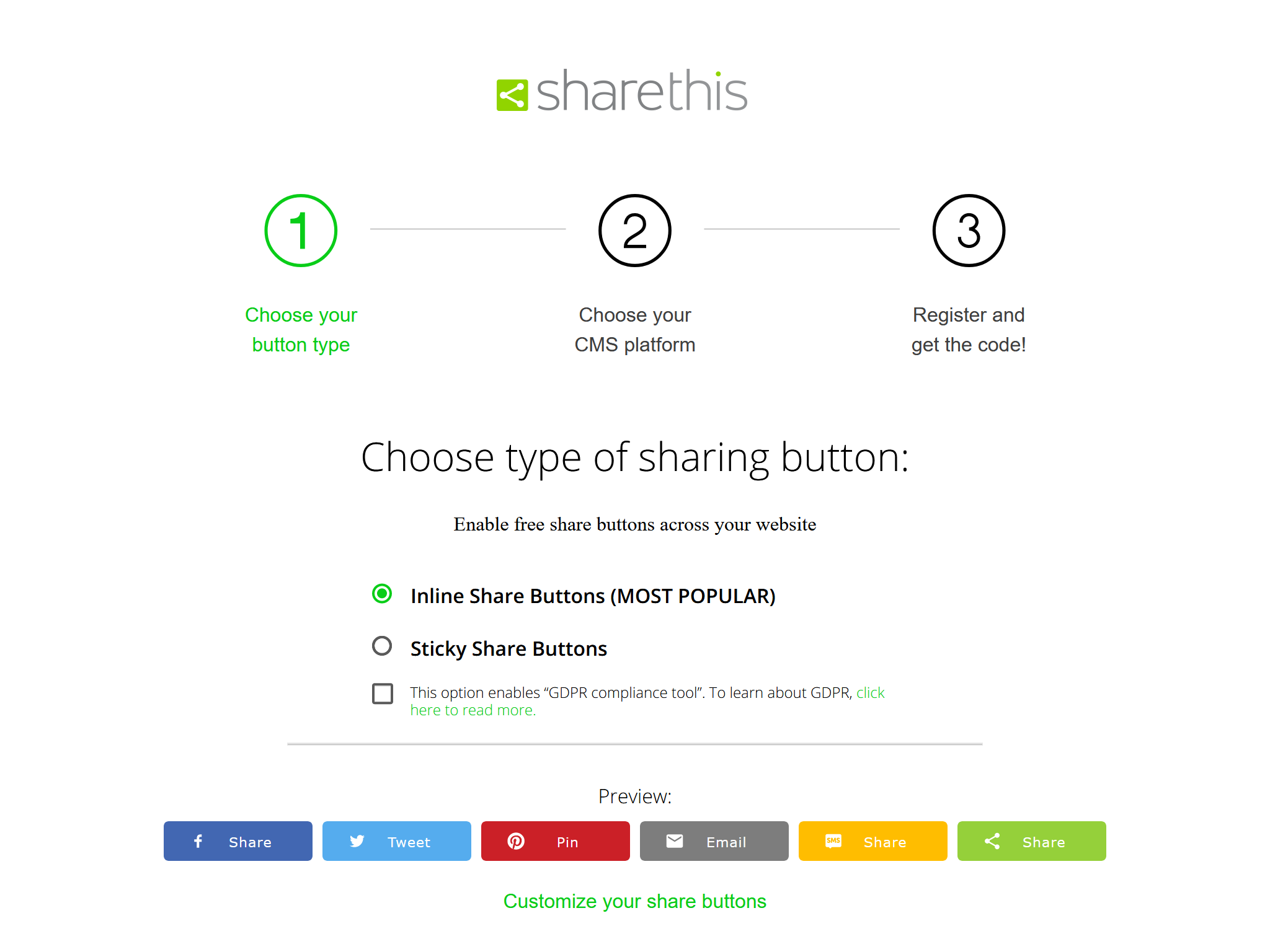 选择按钮类型 - ShareThis
