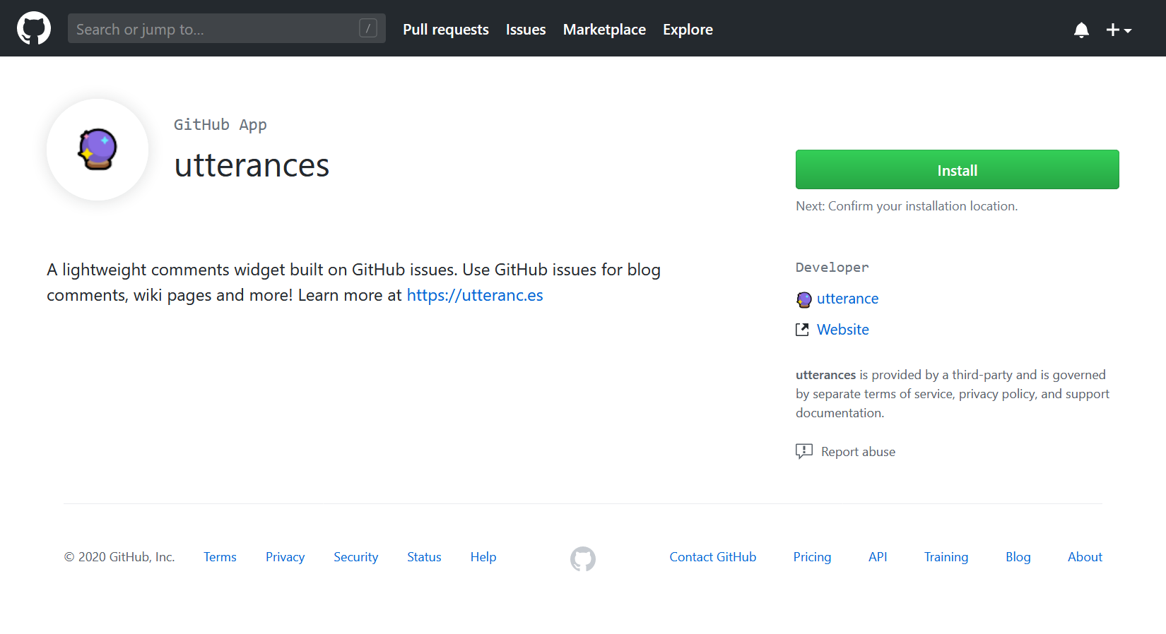 GitHub App Page - utterances