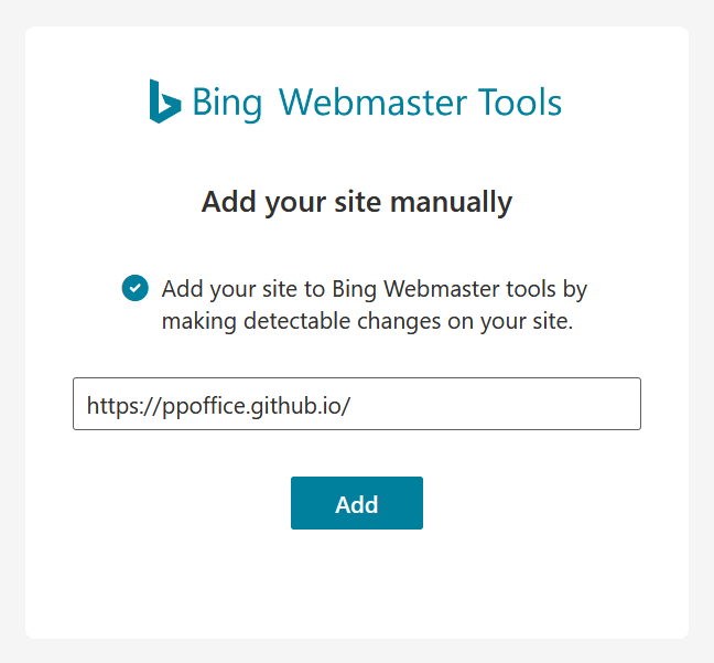 Add Site - Bing Webmaster Tools