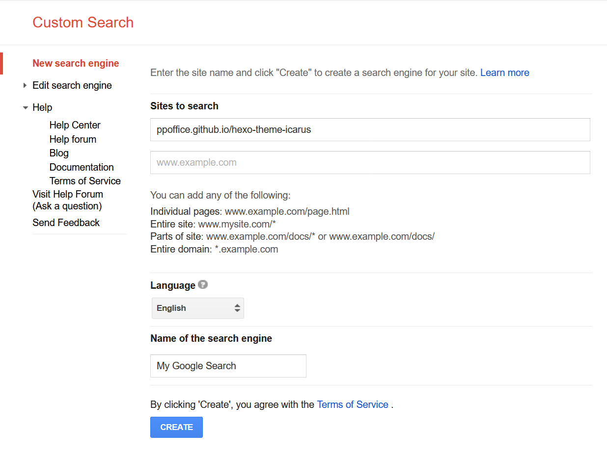 Create Custom Search - Google CSE